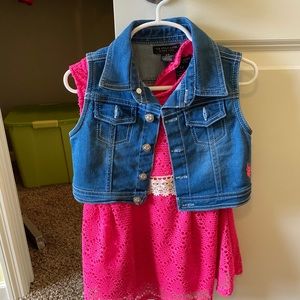 Girls 3T Pink Polo Dress W/Denim Vest.